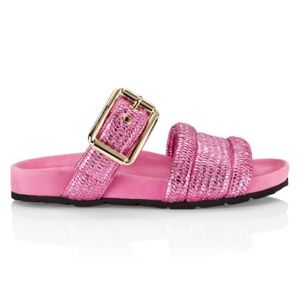 NEW Bettina Vermillon Buenavista Pink Metallic Raffia Strap Sandal Slide